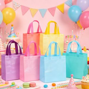6/12/24 Pcs Pastel Woven Reusable Gift Bags w/Handles Rainbow Wedding Birthday Bridal Shower Decor Party Bags Wholesale