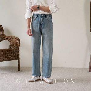 Pure Cotton High Waist Loose Fit Mens Jeans Light Blue Vintage Straight Leg Pants Business Casual Summer Breathable