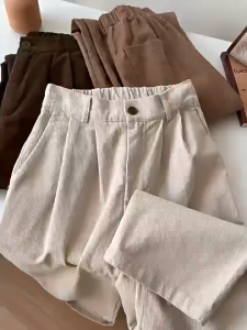 Corduroy Pants for Women Korean Fashion Highwaist Straight Wide Leg Pants Loose Casual Pants #363