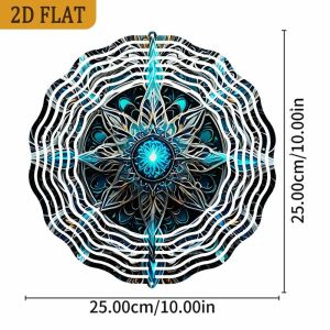 CIFbuy | 2D Flat Blue Mandala Wind Spinner - 12 Inch 3D Kinetic Metal Art for Garden Patio Lawn Outdoor Decor Gift