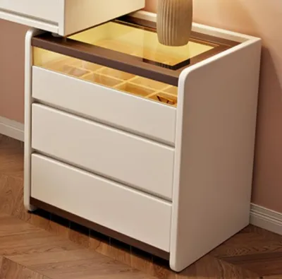 Creamy Style Solid Wood Makeup Table and Storage Cabinet