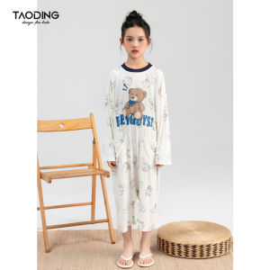 TaoCheng Girls Sleep Dress Summer New Loose Cool Feeling Thin Cartoon Bear Print Home Clothes for Children Ages 4-14