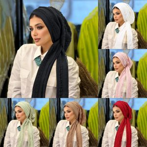 Solid Color Crinkle Women Hijabs Soft Stretch Muslim Turban Hats Headscarf Lady Bandana Caps Underscarf Islamic Hair Loss Cap