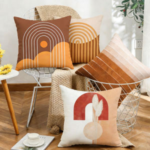 Brown Nordic Geometric patterns Throw Pillow Case Cotton Cushion Cover For Home Decor Printed Pillow Case Nordic Leaves Cushion Cover Pillow (45X45cm)