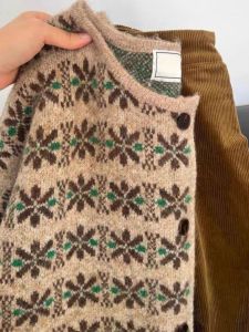 Retro Floral Embroidery round Neck Spring Sweater Cardigan Womens Loose Knitted Outerwear Casual Commute Style Long Sleeve