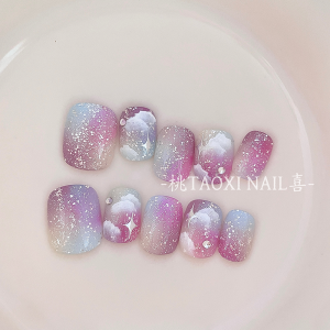 Star And Sea Handmade Cloud White Effect Short Nails Art Stickers ติดเล็บสั้นแบบมือทำ ติดเล็บสีขาว ติดเล็บแบบติดตรง