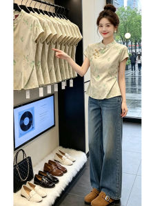 Shalldoer | New Chinese Style Slim Fit Cheongsam Top Female Short Sleeve Mandarin Collar Qipao Inspired