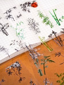 Traditional Chinese Ink Style PET Stickers Bamboo Landscape Lotus Flower Decorative Gukka Brick Handmade DIY Stationery