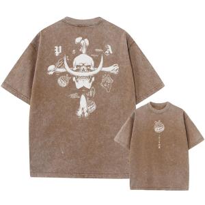 Bandai | One Piece Skull Vintage Washed T-shirt Man Women Short Sleeve Tee Streetwear 2026 Oversized Anime Print Casual Tops Summer Y2k