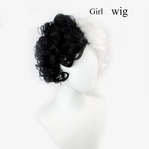 Girl Anime Cruella De Vil Kuila Short Cruly Half Black and Half White Cosplay Wig Heat Resistant Synthetic Wigs Halloween Hair