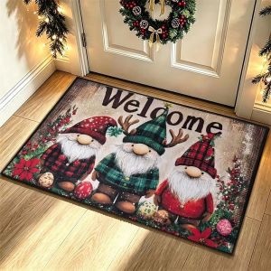 Thảm Chùi Chân Giáng Sinh VIKAMA Hình Ông Già Noel Thấm Hút Chống Trơn Trượt Họa Tiết Mùa Đông Thảm Trải Cửa Ra Vào Dùng Cho Cửa Trước Trong Nhà Ngoài Trời