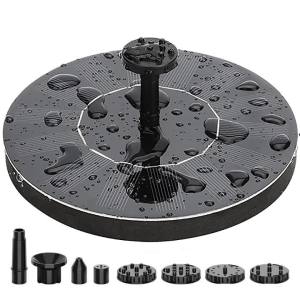 Vktech Solar Powered Pond Fountain Pump 1.5W with 6 Nozzle Options for Outdoor Garden Water Features