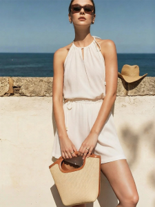 AMII | Refreshing Vacation Style Strap Band and Bead Embellished Tencel Jacquard Tank Top