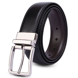 Men Reversible Genuine Leather Casual Belts with Rotated Prong Classic Buckle Leather Belt for Men
