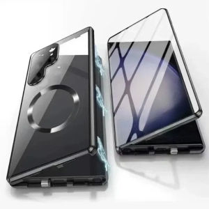 LS | 360° Protection Metal Magnetic Double Sided Glass Snap Lock Case For Magsafe Samsung Galaxy S26 Ultra S25 S24 S23 S22 Ultra Plus