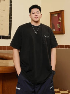 Trendy plus Size Mens T-Shirt Summer Washed Cotton Loose Short Sleeve Breathable Comfortable round Neck Casual Fashion