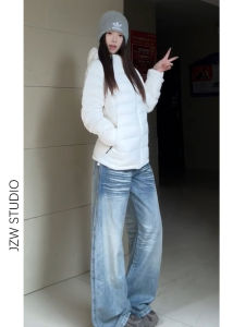 American Style Low Waist Wide Leg Jeans Women Loose Slimming Draping Small Taller Lazy Straight Floor-Length Pants