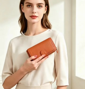 Women Long Wallet PU Leather Large Capacity Multi Card Holder Snap Button Purse with Zipper Coin,Outer snap button closure multiple card slots in the main compartment transparent ID window middle zipper coin pocket separate outer zipper pocket