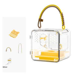 Clear Bird Travel Carrier Cage with Perch Bottom Mesh Food Water Bowl Tray Cage Cover Breathable for S/M Birds Conures Parakeets