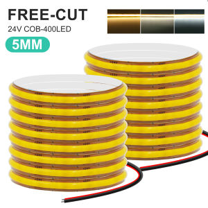 COB LED Strip Light 400LEDs 5mm 24V High Density RA90 Free Cut Adahesive Tape Light Flexible 3000K 4000K 6000K With 2PIN DC Plug