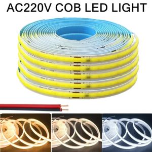 1-5m COB LED Strip 220V Flexible Tape Lights  Light Smart IC No Need Driver High Bright 240 LEDs Linear Lighting RA95 Warm White