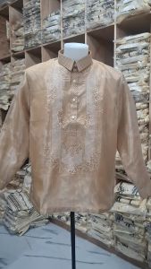 Mens Traditional Barong Tagalog Moccah Geena Lining with Embroidery Collar and Placket - Pinya Organza Material - Dress