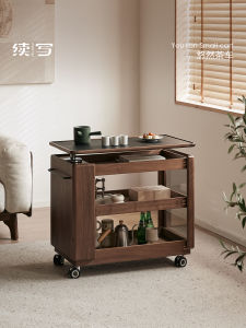 Nordic Style Extendable Solid Wood Coffee Table Mobile Sofa Side Cabinet Small Cart Artistic Style Rectangular Top No Door