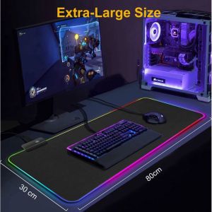 ELECS 80cm x 30cm Large Gaming Mousepad Colorful LED Lighting Light Gaming Mouse Pad Soft Large Computer Game Mouse Mat Keyboard Pad Desk Pad Waterproof Non-slip Rubber Desk Mat