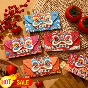 4Pcs Year of the Horse Red Envelopes 2026 New Year Ang Pao Creative Cartoon National Trend Lion Dance Red Packet (In stock)