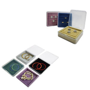 Dust proof Flannel Ring Small Tray Jewelry storage box Props Ear Studs Plate with plastic lid gift for girl friends couple