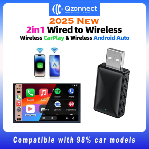 Qzonnect 2025 New Wireless CarPlay And Android Auto Adapter with 5GHz WiFi Bluetooth 5.0 Voice Control for Factory-Wired Cars