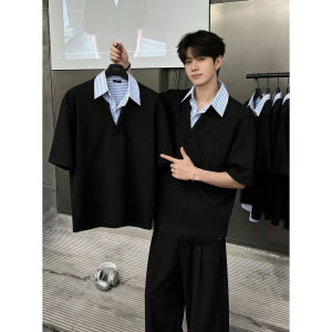 OUMULONG | Faux-layered Polo Shirt Mens 5/8 Sleeve