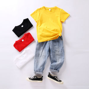 Childrens round Neck 200G Shoulder Pure Cotton Short Sleeve T-shirt Blank Printed Logo Pure Color Cotton Advertising Shirt Cultural Shirt DIY
