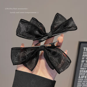 Black Mesh Butterfly Knot Hair Clip Womens Side Bangs Forehead Hair Clip Duckbill Clip Hair Card Headwear Elegance