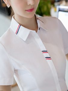 เสื้อเชิ้ตผู้หญิงแขนสั้นผ้าฝ้ายสไตล์เกาหลีใหม่สำหรับใส่ไปทำงาน แฟชั่นธุรกิจ สง่างาม เสื้อผ้าทำงาน คอเหลี่ยม ปกติ