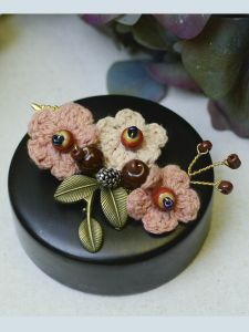 Mori Style Crochet Hand-Made Side Clip Little Girl Hair Accessories Beautiful Plant Flower Side Clip Original Design Muzi Ancient Moon