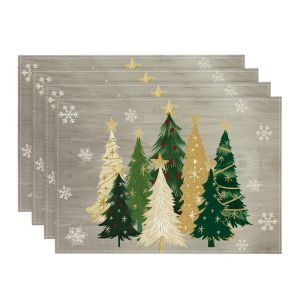 Tấm Lót Bàn Giáng Sinh VIKAMA Nền Đỏ Họa Tiết Cây Thông Noel Và Bông Tuyết Trang Trí Bàn Ăn Ngày Lễ Mùa Đông Chất Liệu Polyester Không Dệt