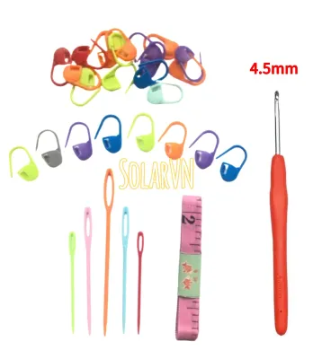 Set dụng cụ móc len cơ bản: 1 kim móc len 20 ghim đánh dấu dòng 5 kim khâu len 1 thước dây #SolarVN