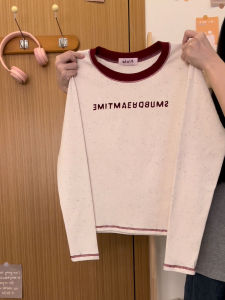 Áo Thun Nữ Tay Dài Màu Trơn Đơn Giản Thiết Kế Chữ Cái Áo Thun Cotton Mùa Thu Áo Thun Nữ Tay Dài Áo Thun Cotton