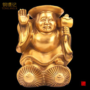 Pure Copper Wealth God Figurine Creative Chinese Style Home Decorations Desktop Ornaments for Shop Opening Gifts And Business