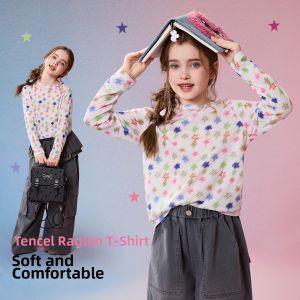 Ask Junior | Spring Sweet Casual T-Shirt Star All-Over Print Raglan Sleeve Girls