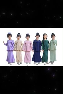 Baju Raya A1-A6 Cool Elves Peplum Baju Raya Design Kurung Navy Purple Green Pink Cream Kanak Kanak-Kanak Budak Perempuan