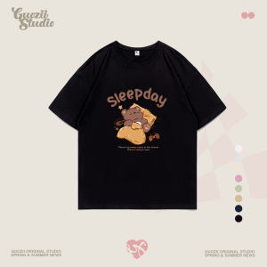 Guozii Heavy Weight Black Shoulder Pure Cotton Short Sleeve T-Shirt Womens Idle Style Small Casual Couple Base Tops