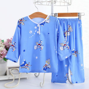 Summer Kids Pajamas Cotton Silk Boys Girl Baby Boy Cotton Silk Air Conditioning Clothes Cartoon Homewear Thin Suit