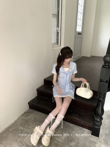 Nautical Neckline Fake Two-Piece Dress Striped Color Block Short Skirt Womens Summer Slim Fit Dress College Style Polyester Viscose