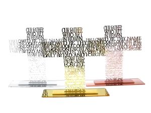 Cross Prayer Statue Standing Cross Jesus Bible Bookshelf Home Decoration Gold