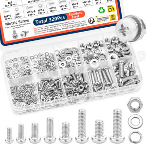 Stainless Steel Screws Nuts Washers Assortment Kit Rustproof Metric Hardware Set M2 M3 M4 M5 for DIY Home Repair Industrial Use