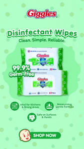 Giggles Disinfectant Wipes 60 Sheets (3 Packs) – Antibacterial Multipurpose Sanitizing Gentle & Travel-Friendly Wipes