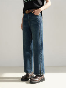 High Waist Straight Leg Slit Denim Jeans plus Size Versatile Wide Leg Long Pants Slimming for Pear Shaped Women All Seasons