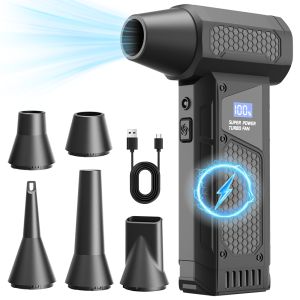 5 Nozzles High Power Jet Blower Mini Turbo Fan Electric Air Duster Cordless PC Keyboard Cleaner Car Drying 2600mAh LED Display
